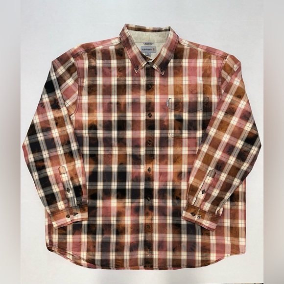 Carhartt Other - Carhartt Relaxed Fit 2XL Upcycled Reworked Bleach Dye Plaid Button Down Shirt